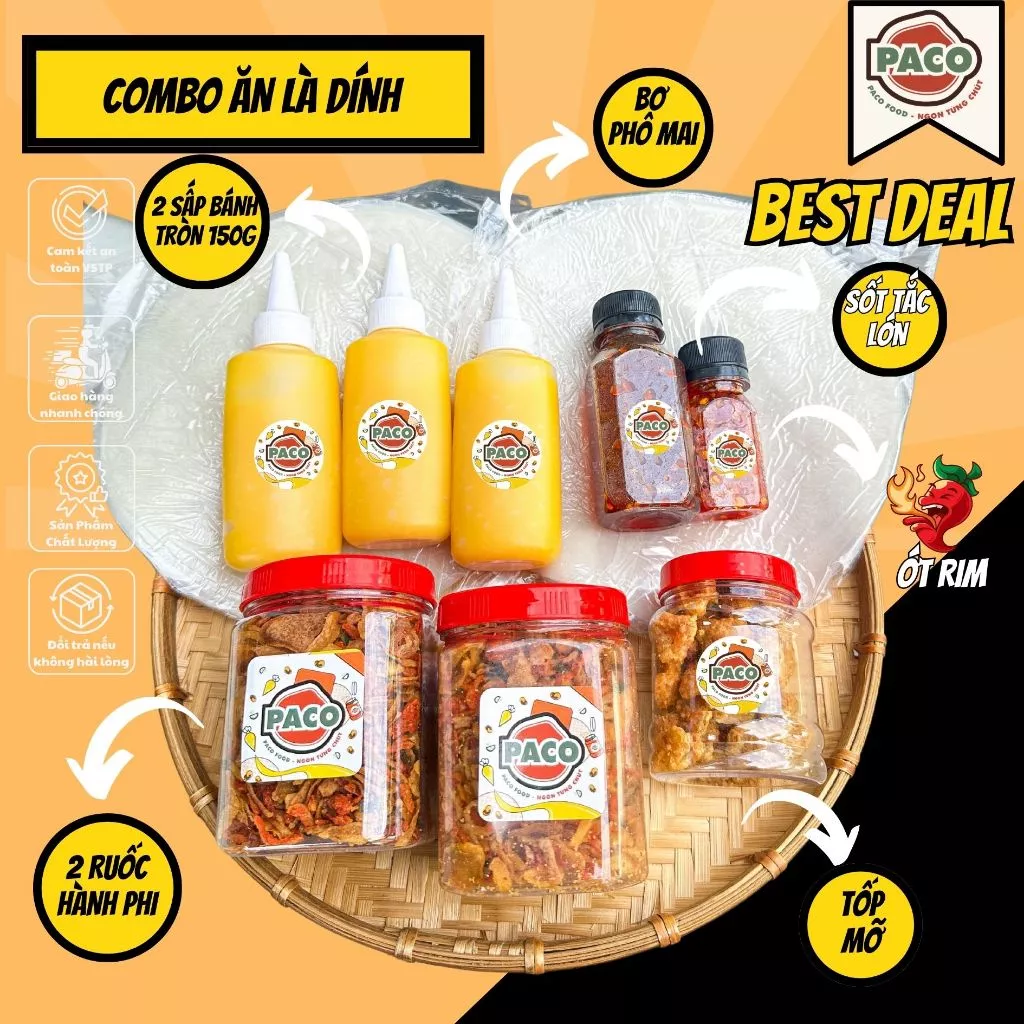 [COMBO ĂN LÀ DÍNH] Combo bánh tráng phơi sương Ăn Là Dính PACO FOOD kèm 2 hủ ruốc hành phi 3 chai bơ