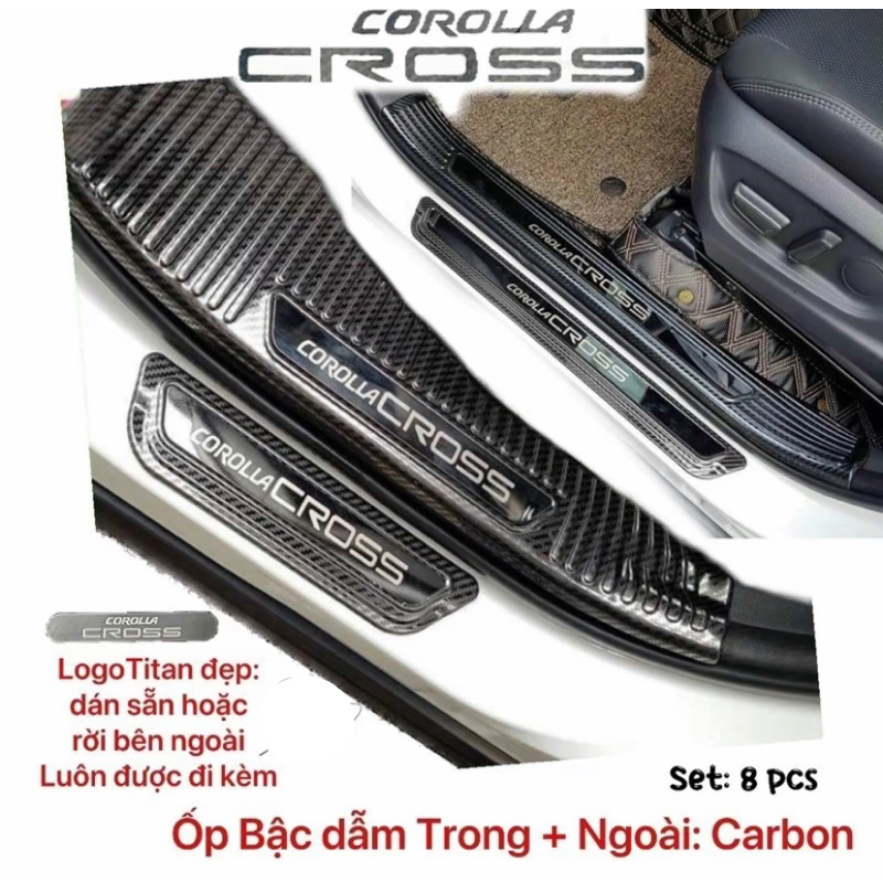 Ốp bậc cửa, nẹp bước chân xe #Toyota corolla cross 2020-2024 vân Carbon cao cấp