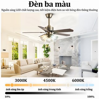 Gogeous Quạt trần cách cổ điển phòng khách/phòng ngủ đèn quạt trần màu nâu gỗ 3 tốc độ gió
