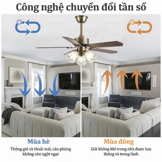 Gogeous Quạt trần cách cổ điển phòng khách/phòng ngủ đèn quạt trần màu nâu gỗ 3 tốc độ gió