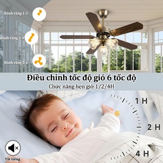 Gogeous Quạt trần cách cổ điển phòng khách/phòng ngủ đèn quạt trần màu nâu gỗ 3 tốc độ gió