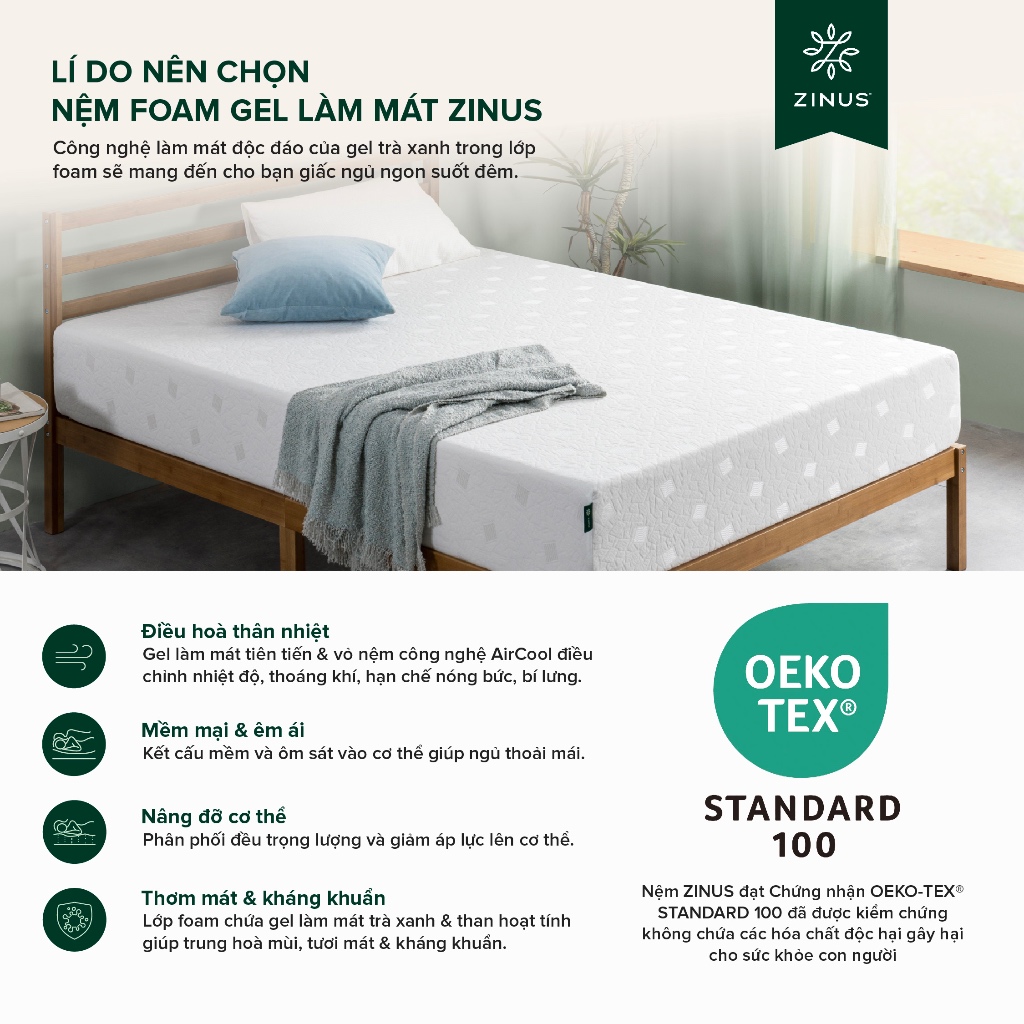 Ảnh Nệm Foam Gel Mát Cao Cấp Dày 25cm Zinus - 10in Gel-Infused Foam Mattress 4