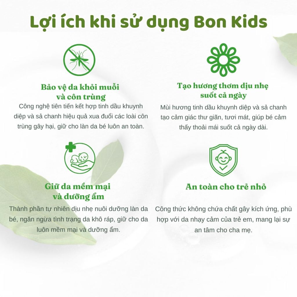 Kem Bôi Da Cho Bé BON KIDS Bảo Vệ Da, Ngăn Côn Trùng, Dưỡng Ẩm, Hương Thơm Mát