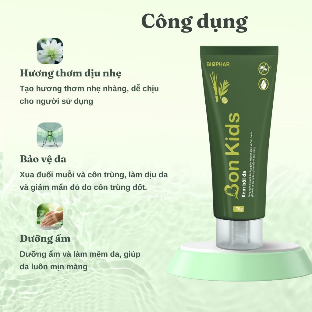 Kem Bôi Da Cho Bé BON KIDS Bảo Vệ Da, Ngăn Côn Trùng, Dưỡng Ẩm, Hương Thơm Mát