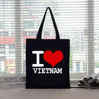 túi tote vải canvas có khoá kéo MÀU ĐEN tôi yêu Việt Nam 2024- túi cho bé đi học