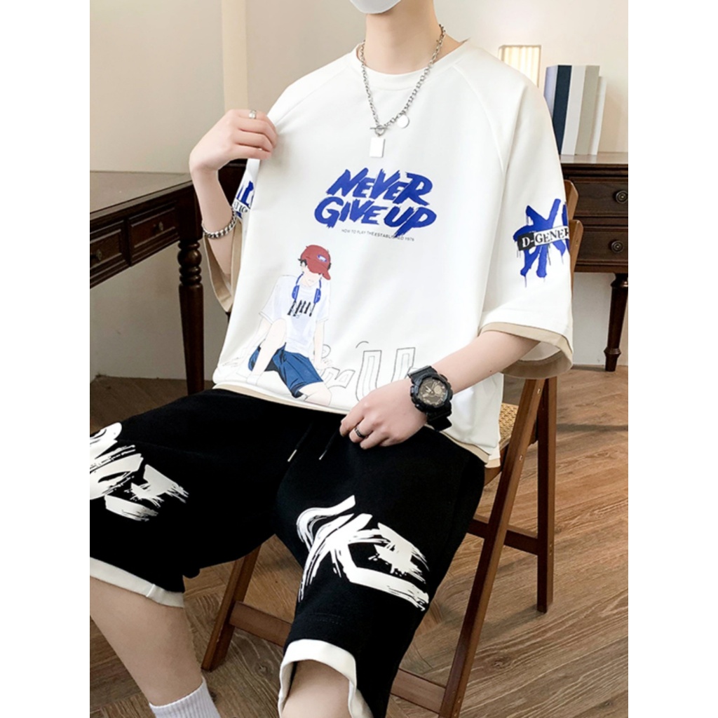 Set đồ bộ HappyFamily họa tiết NEVER GIVEUP năng động trẻ trung chất cotton 100 cao cấp