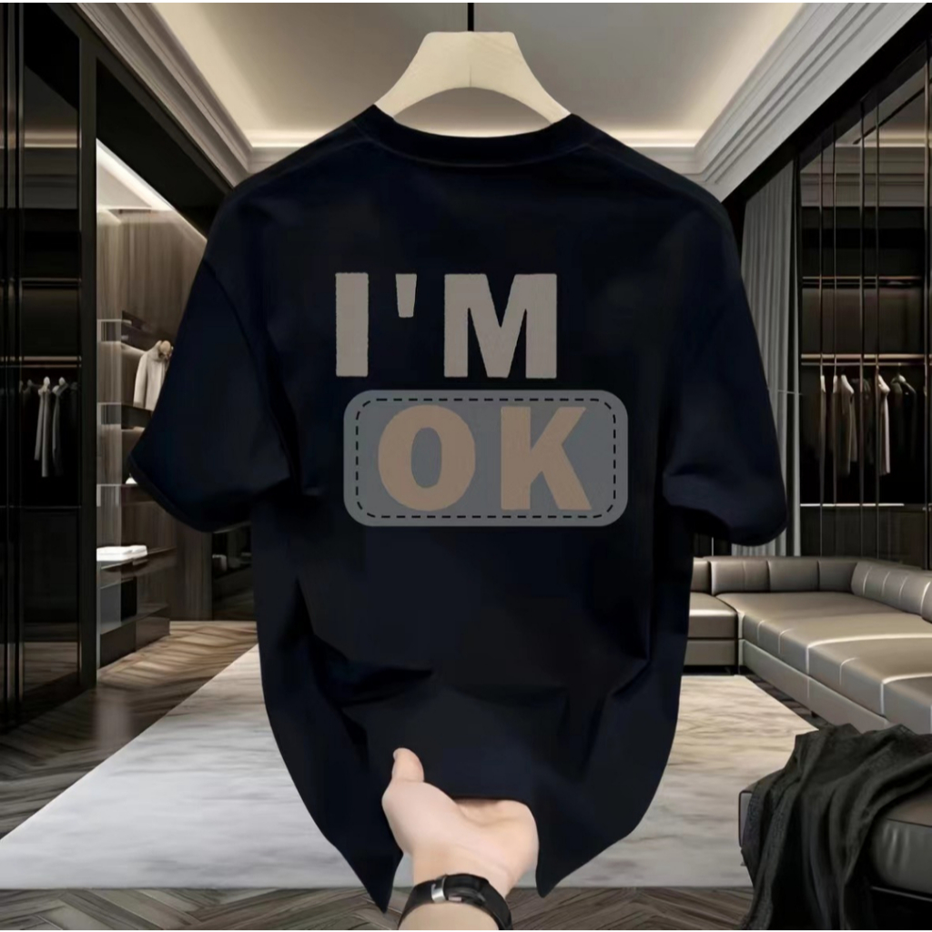 Áo thun HappyTee - Mẫu I'M OK - Áo nam Boy Phố I'm Ok cotton 100 cao cấp 2 màu Đen Trắng 2 mặt