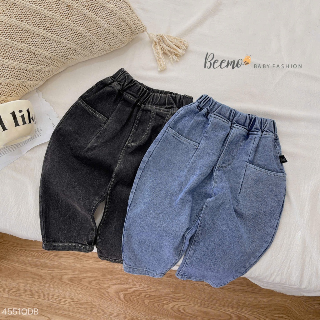 Quần jeans baggy bé trai, quần bò mềm trơn màu bé trai hàng đẹp