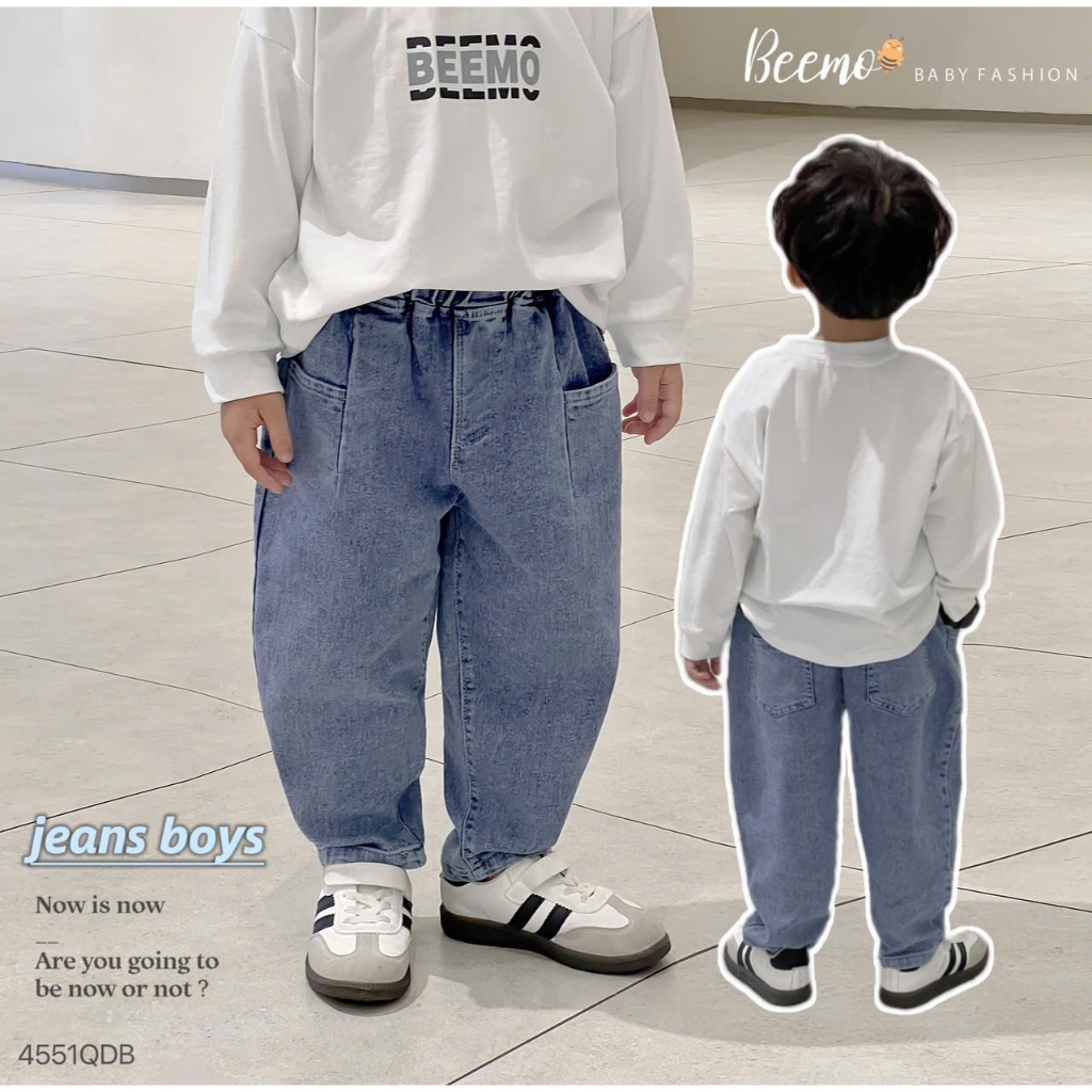 Quần jeans baggy bé trai, quần bò mềm trơn màu bé trai hàng đẹp