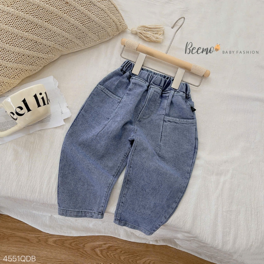 Quần jeans baggy bé trai, quần bò mềm trơn màu bé trai hàng đẹp