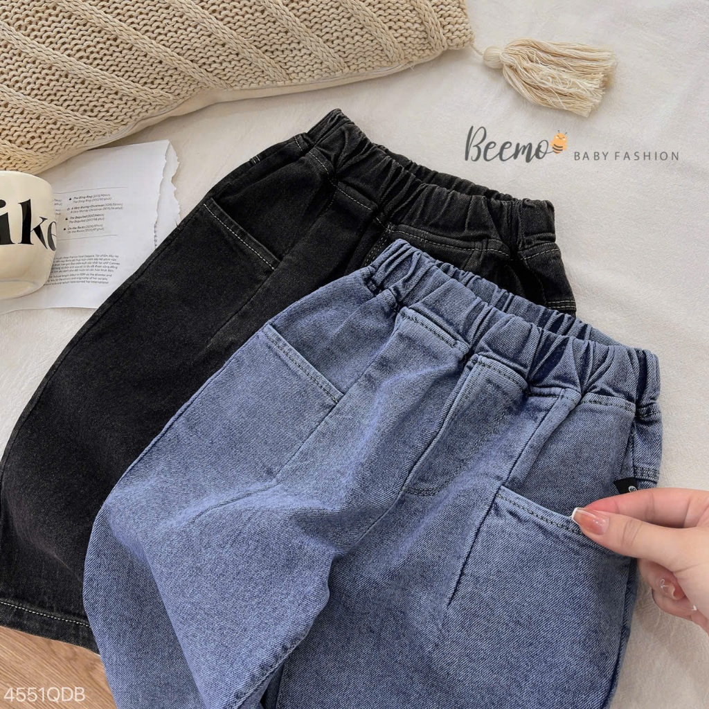 Quần jeans baggy bé trai, quần bò mềm trơn màu bé trai hàng đẹp