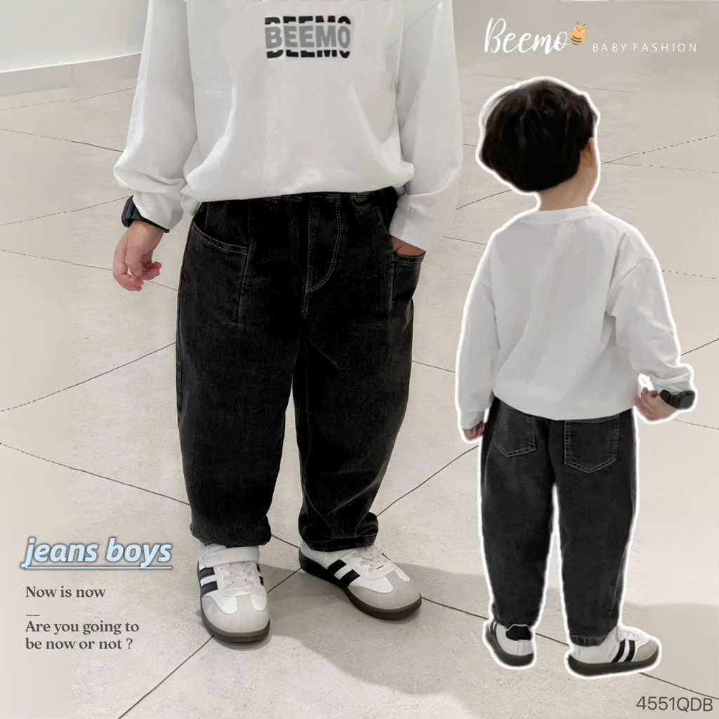 Quần jeans baggy bé trai, quần bò mềm trơn màu bé trai hàng đẹp