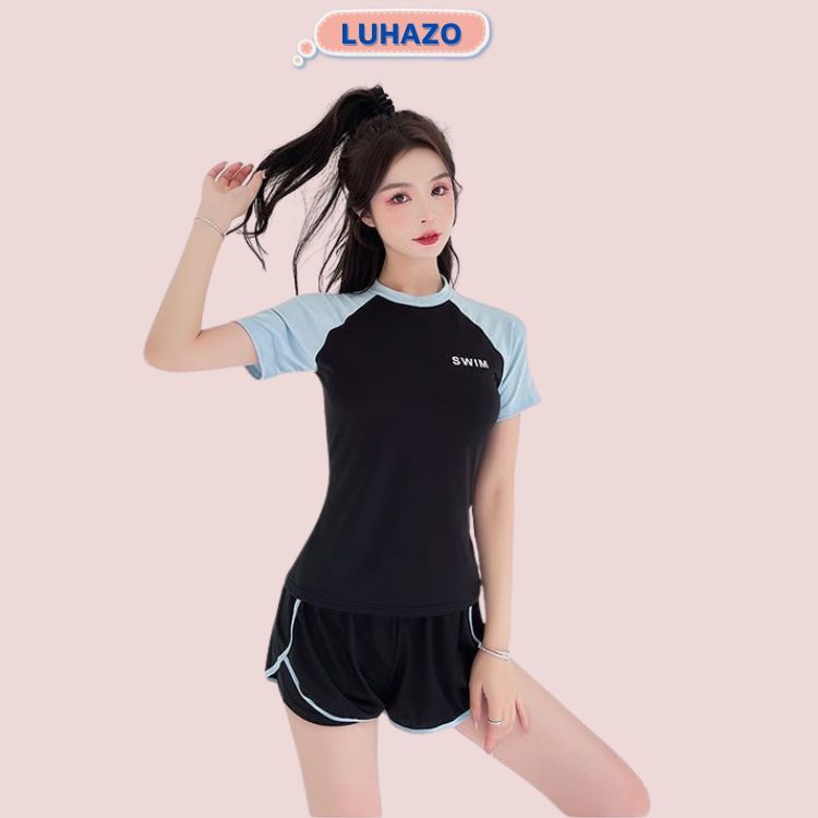 Ảnh Đồ bơi Bikini nữ LUHAZO kín đáo Đùi 2022 ngắn Tay đi biển 2 mảnh bigsize du lịch Đẹp Co Giãn 9010 1