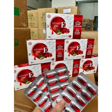 Hộp 60 Viên uống sáng da VITAMIN E đỏ Vitamin E500 Tinh dầu hoa anh thảo tinh dầu óc chó - Vitamin E 500 Giúp làm đẹp da