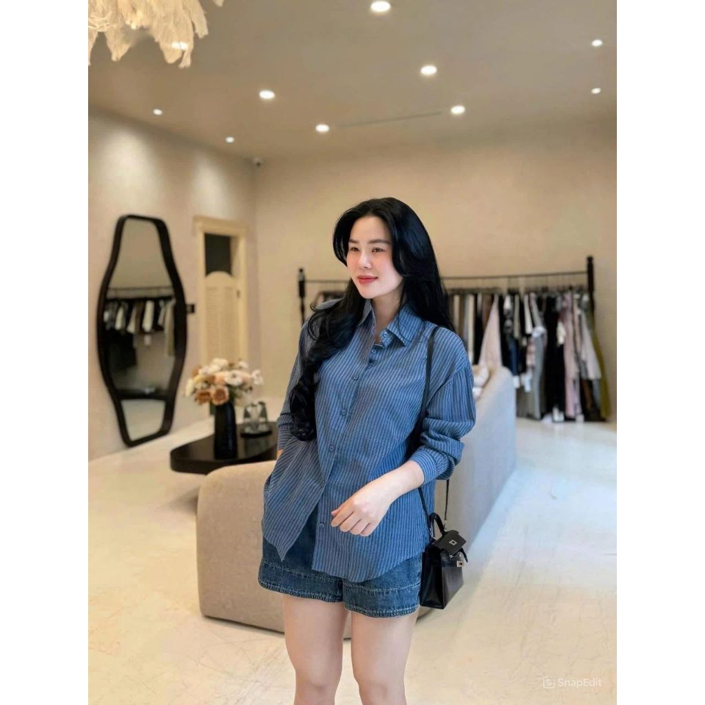 Áo sơ mi nữ dài tay kẻ sọc chất thô thoáng mát thấm hút mồ hôi Jumito, áo nữ thời trang công sở hàng cao cấp HCOM3054