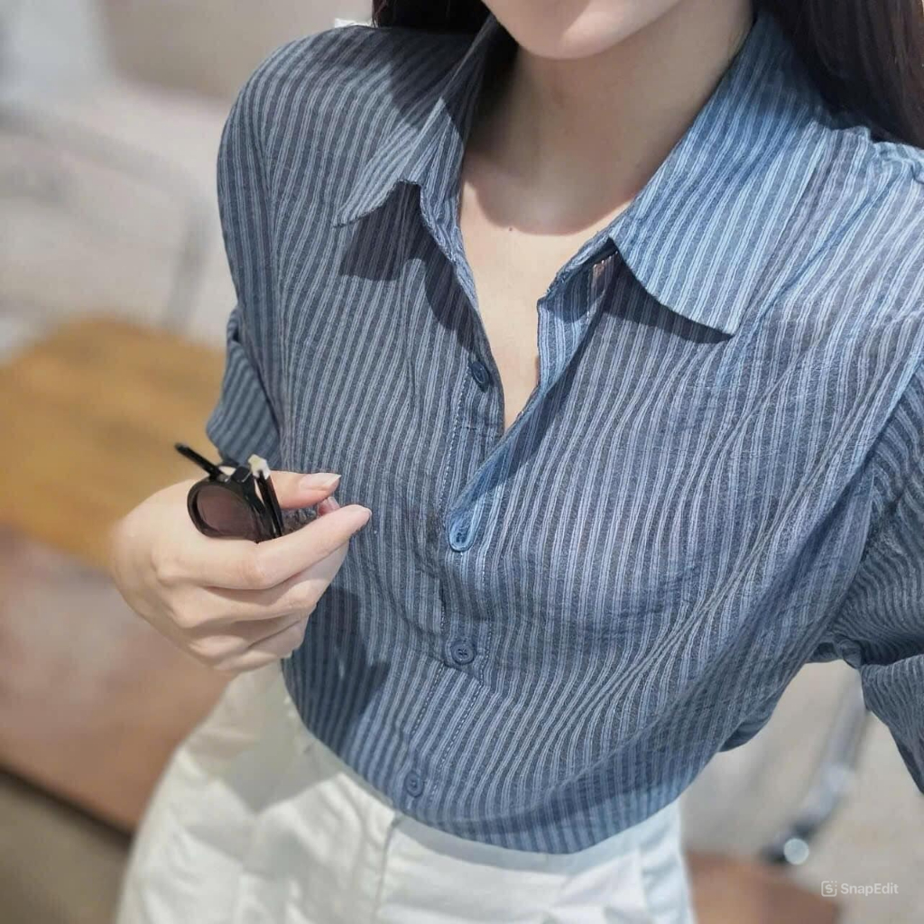 Áo sơ mi nữ dài tay kẻ sọc chất thô thoáng mát thấm hút mồ hôi Jumito, áo nữ thời trang công sở hàng cao cấp HCOM3054