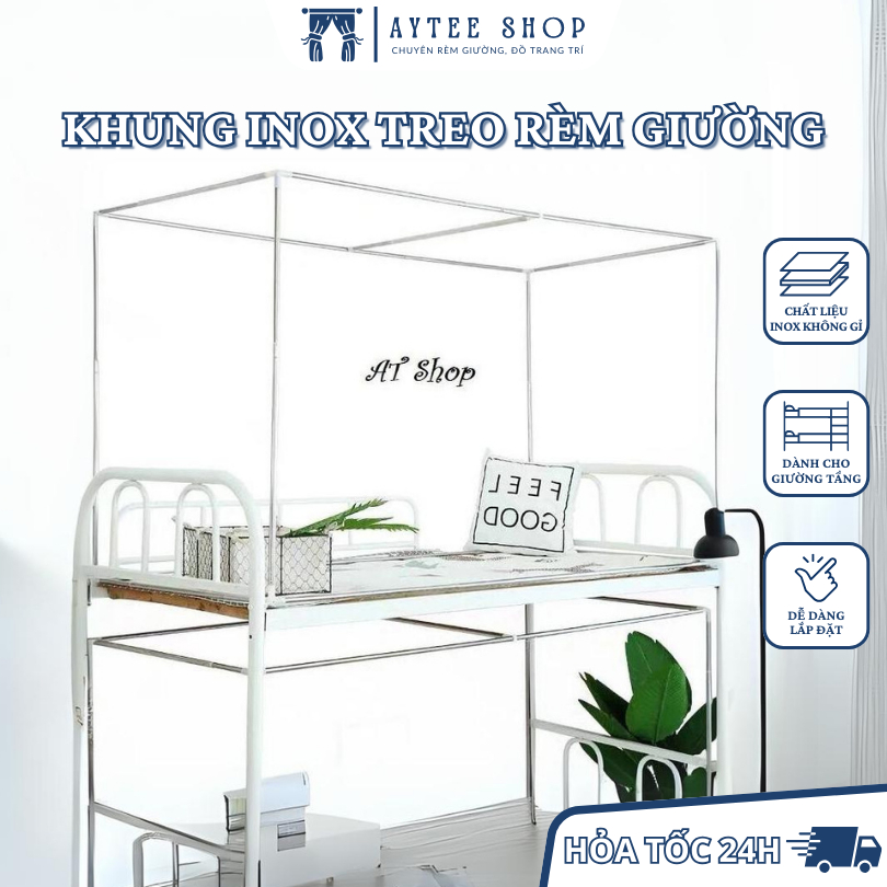 Khung inox treo rèm giường tầng ký túc xá cao cấp cứng cáp không han gỉ ...