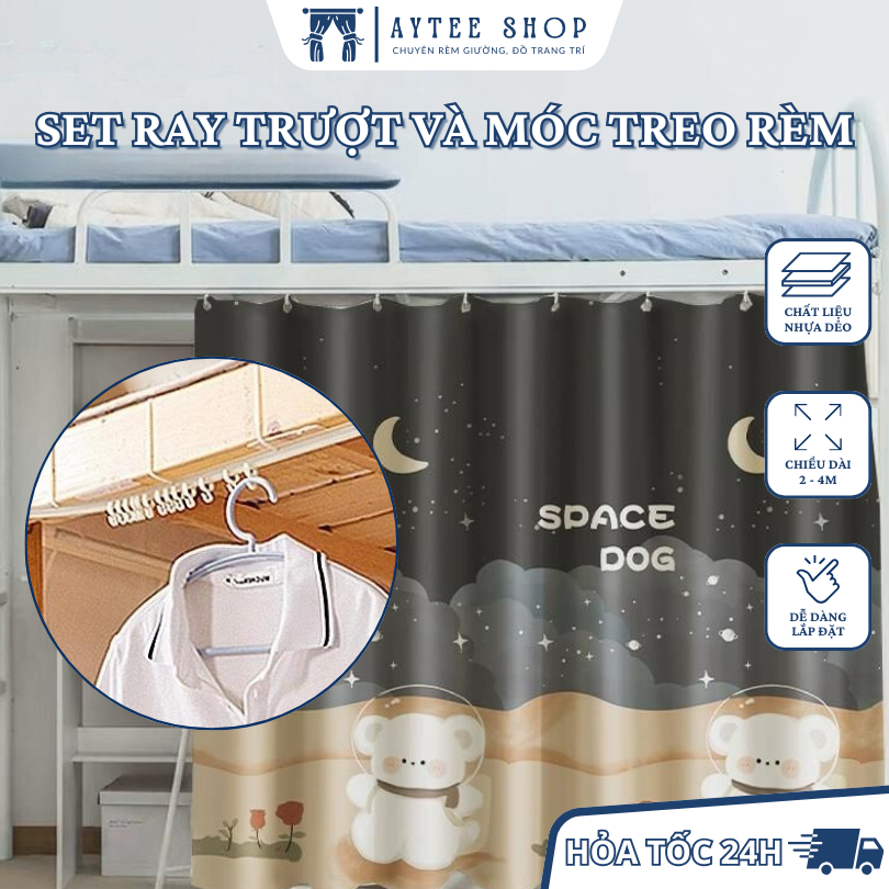 Set ray trượt, móc treo và nẹp bằng nhựa dùng cho rèm giường, màn, rido ...