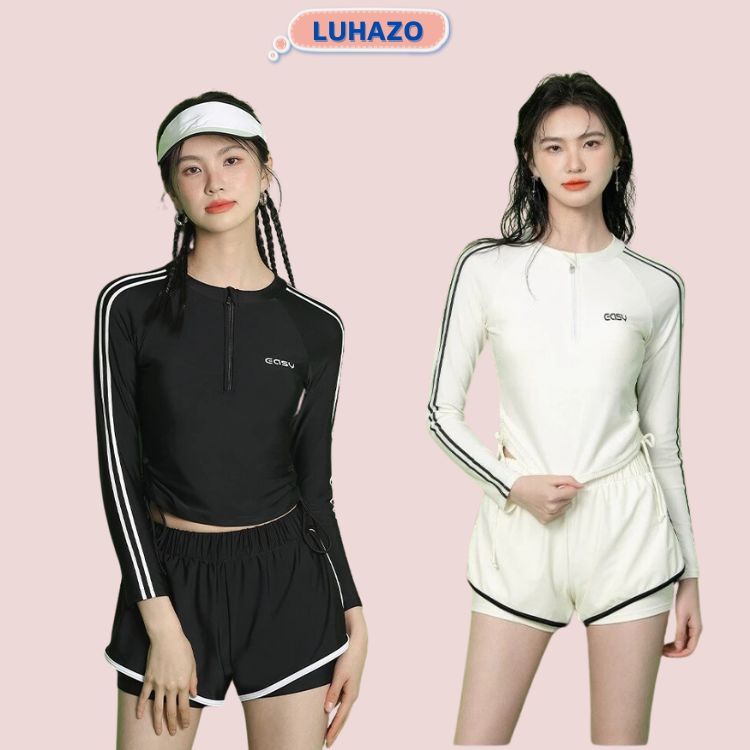 Ảnh Đồ bơi nữ kín đáo LUHAZO đi biển bộ đồ bơi áo dài tay chống nắng kèm quần đùi phong cách thể thao năng động 2429  D10T1 1