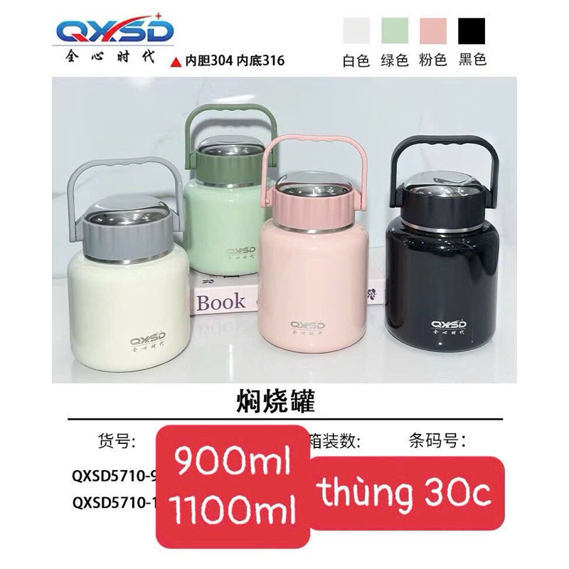 Bình nước giữ nhiệt ,bình ủ cháo cách nhiệt có tay cầm tiện lợi dung tích 900ml/1100ml