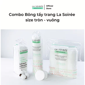 Combo bông tẩy trang cotton La Soirée miếng tròn và vuông dai mềm [225 tròn + 120 tròn + 85 vuông]