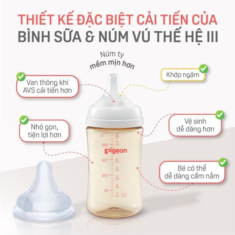 Ảnh Bình sữa Pigeon PPSU Plus thế hệ III cổ rộng Howapipi (160ml/240ml) 4