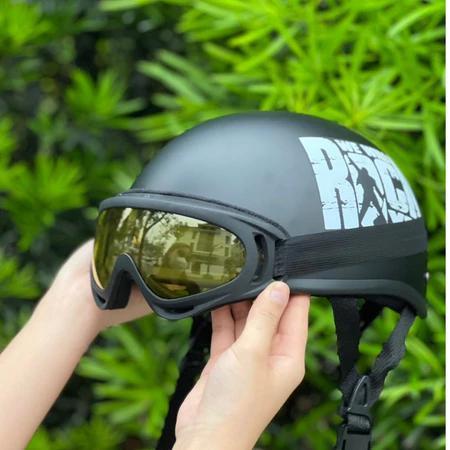Mũ Bảo Hiểm Teem Rock Trắng, Nón Bảo Hiểm Đi Phượt Nửa Đầu Kèm Kính UV 400 và kính phi công