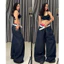 Quần Jean Unisex Nam Nữ Ống Rộng Basic Xanh Đen Chất Lượng Cao Phong Cách Đường Phố - HÌNH THẬT
