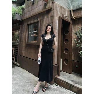 [D03] Đầm body tay ngắn cổ nhúng dáng xoè phom dài xinh xắn tôn dáng đẹp y hình