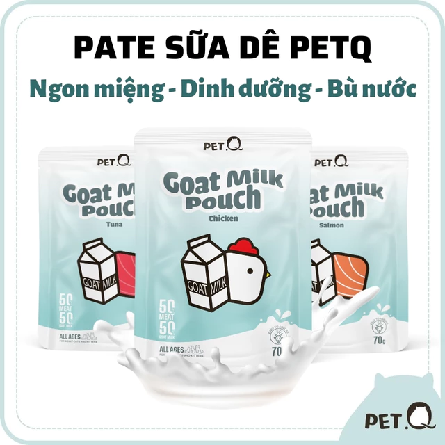 Pate cho mèo PetQ, Pate sữa dê cao cấp, 50% thịt 50% sữa dê, Ngon miệng, Dinh dưỡng cao, Bổ sung nước, Mọi tuổi mèo, 70g