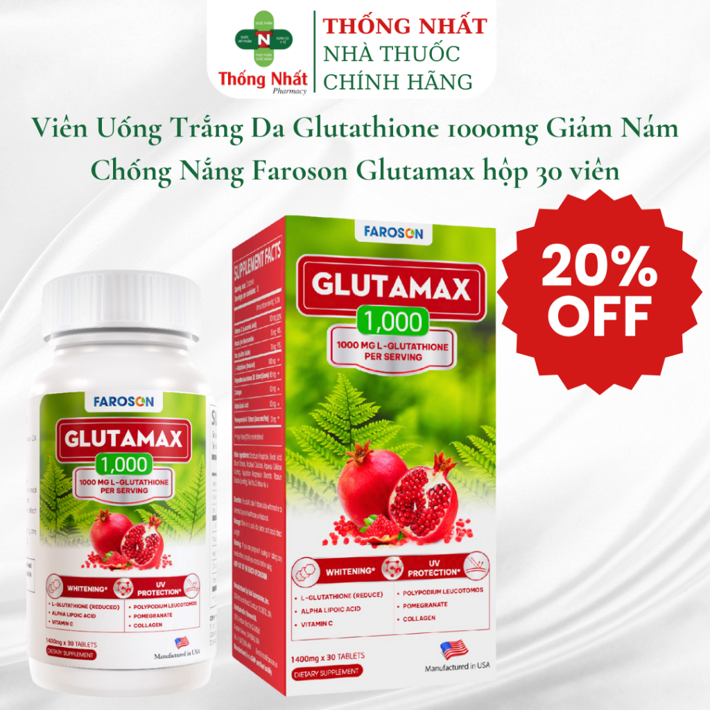 vin ung trng da glutathione 1000mg Daitea L-Glutathione 1.000mg  sng trng, da khe mnh, rng r Vin ung trng da Antioxidant