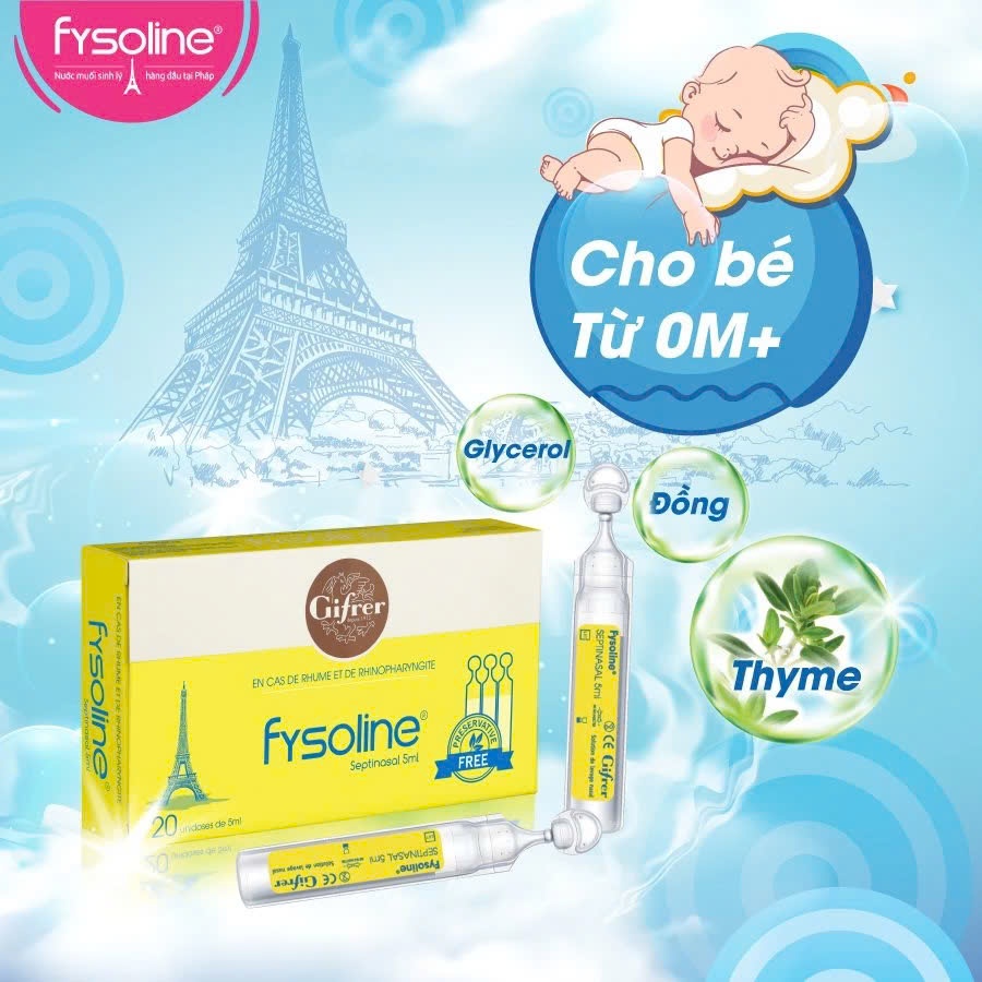 Combo Nước muối sinh lý FYSOLINE Hồng 40 ốngx5ml, Xanh 20 ốngx5m và Vàng 20 ốngx5ml (Date T4.2027)