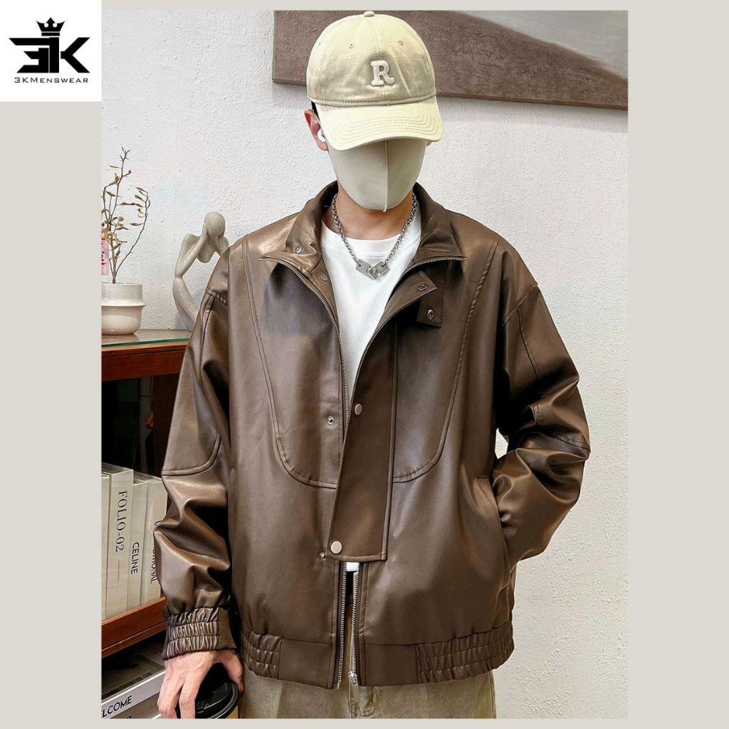 Áo khoác da nam nữ cổ bẻ 2 lớp lót lụa basic 2 màu 3Kmenswear ,from từ 45- 85kg mùa đông