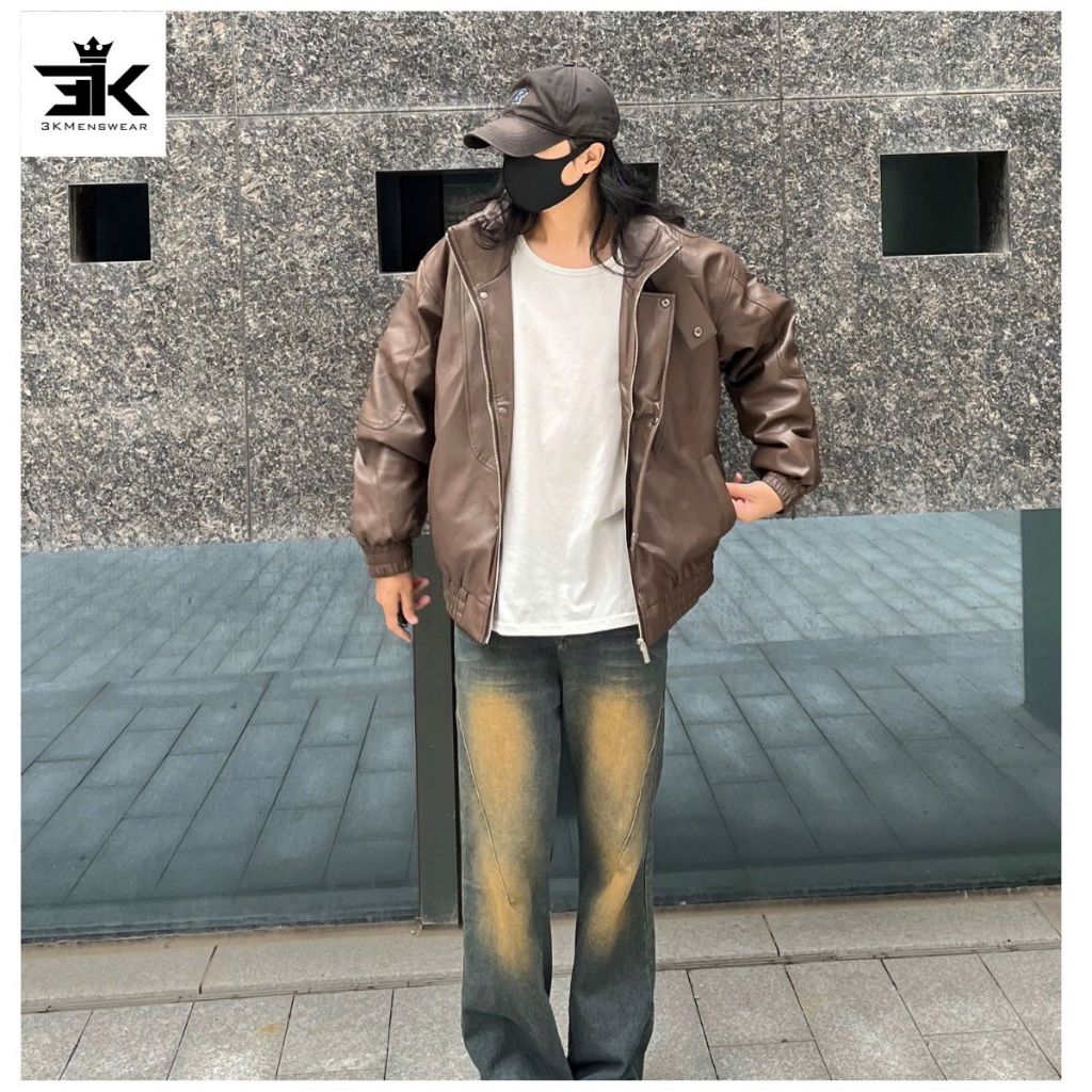 Áo khoác da nam nữ cổ bẻ 2 lớp lót lụa basic 2 màu 3Kmenswear ,from từ 45- 85kg mùa đông