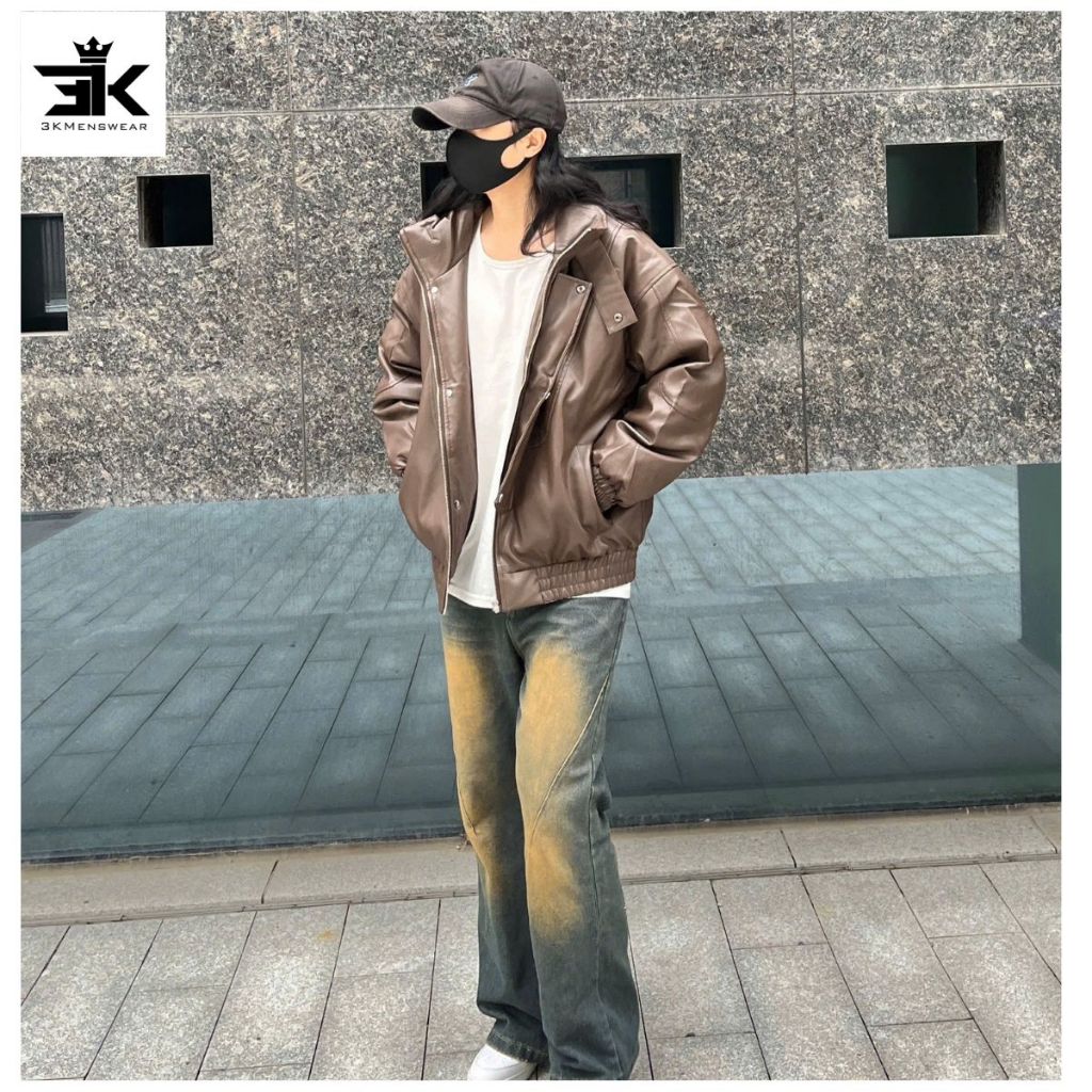 Áo khoác da nam nữ cổ bẻ 2 lớp lót lụa basic 2 màu 3Kmenswear ,from từ 45- 85kg mùa đông