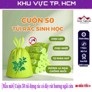 Cuộn 50 túi đựng rác hương ngải cứu xua đuổi côn trùng, có dây rút, tự hủy sinh học