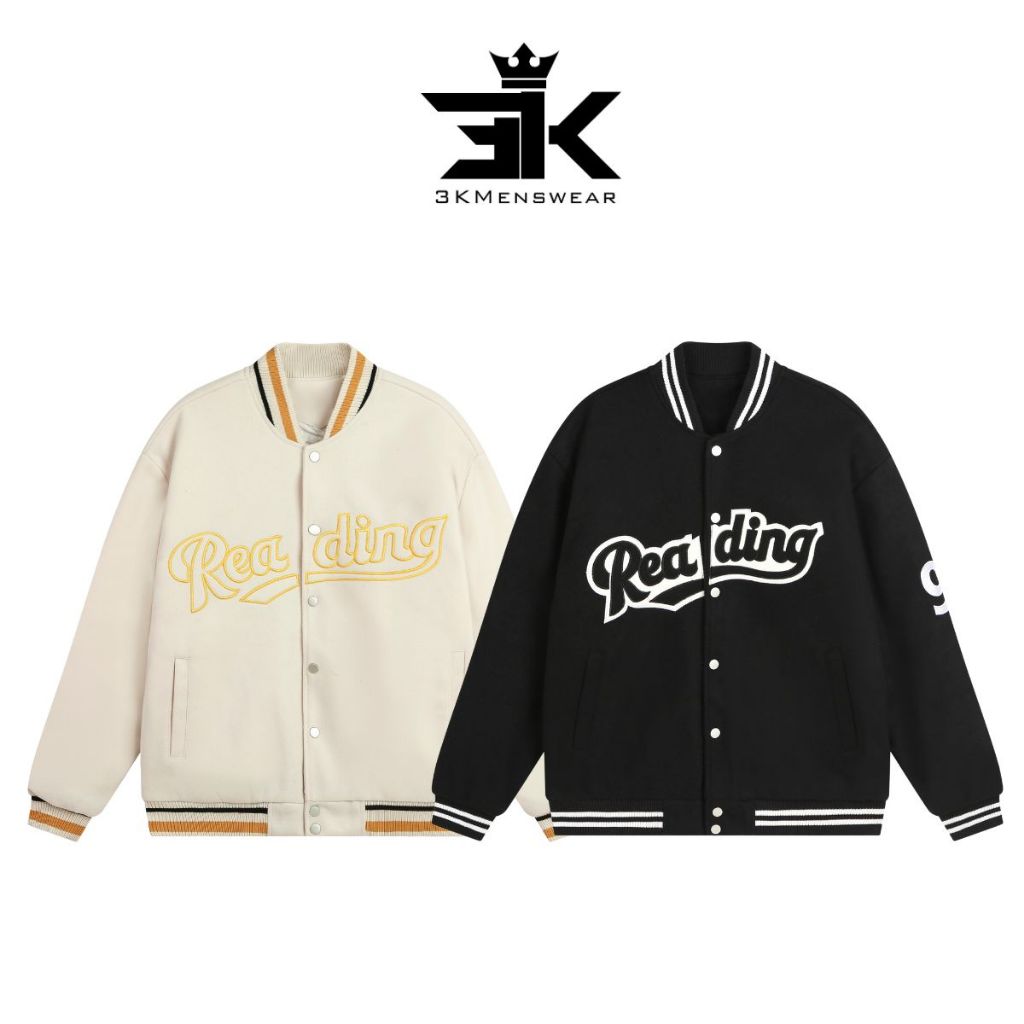 Áo khoác bomber, áo jacket trần bông ba lớp basic hình thêu 3Kmenswear dạ ép cho mùa đông