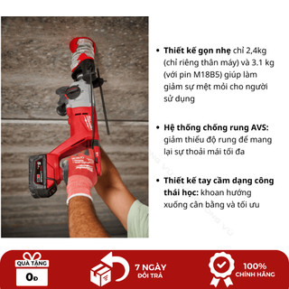 Máy khoan đục bê tông 3 chế độ Milwaukee M18 BLHACD26 lực đập mạnh mẽ, hệ thống chống rung AVS