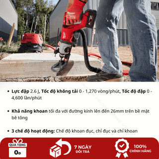 Máy khoan đục bê tông 3 chế độ Milwaukee M18 BLHACD26 lực đập mạnh mẽ, hệ thống chống rung AVS