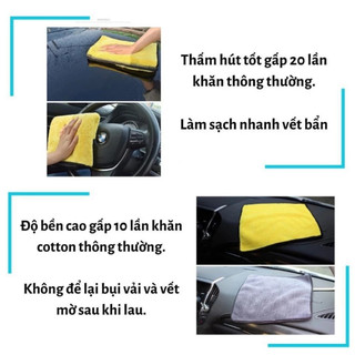 Khăn Lau Xe Ô Tô 2 Lớp Vàng Xám Có Móc Treo Khăn Microfiber Chuyên Dụng Không Đổ Lông, Không Phai