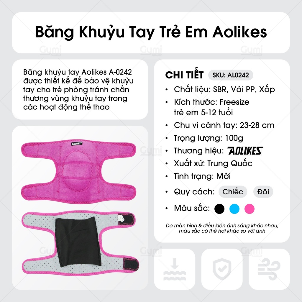 Băng Bảo Vệ Khuỷu Tay Dành Cho Trẻ Em Aolikes A-0242 - Chống Trượt, Thoáng Khí, Chính Hãng - AL0242