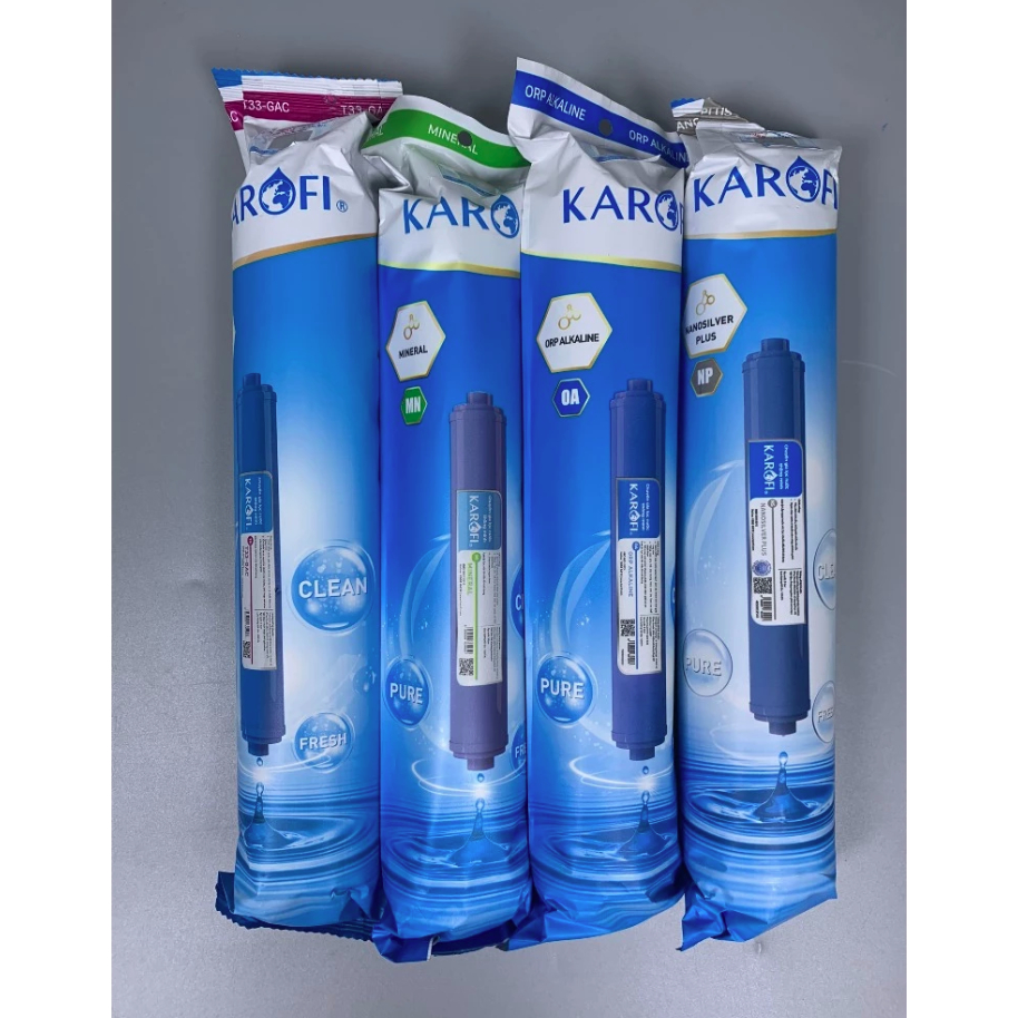 Combo 4 Lõi Lọc Nước Chức Năng Karofi 5678 Chính Hãng Gồm T33, Mineral, Far, Nano Bổ Sung Khoáng Cho Nước, Cân Bằng PH