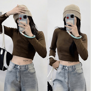 Áo thun nữ dáng ngắn cổ tròn dài tay giá rẻ 247store  Aothun310