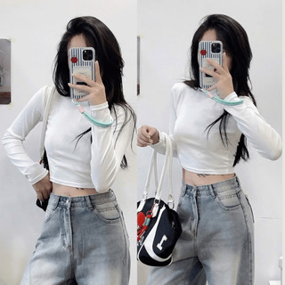 Áo thun nữ dáng ngắn cổ tròn dài tay giá rẻ 247store  Aothun310