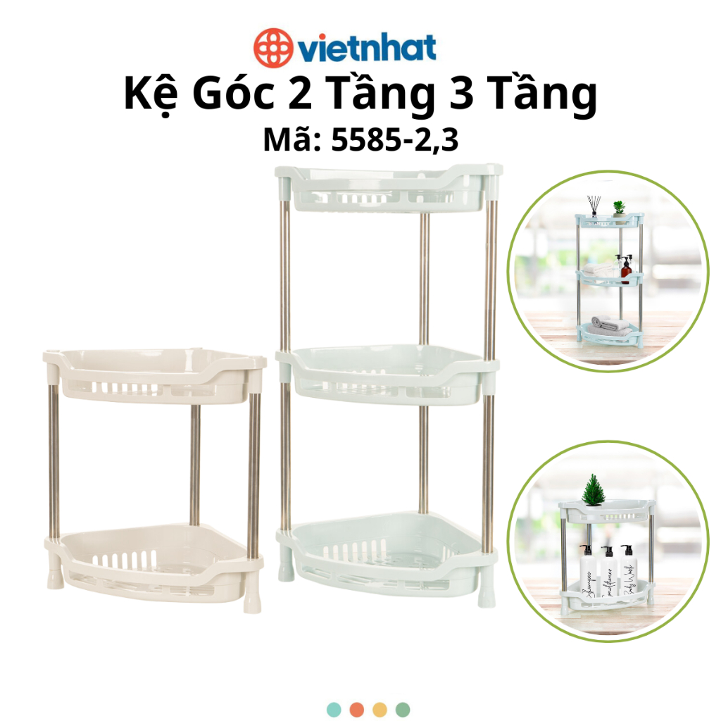 Kệ góc để đồ nhà tắm nhà bếp 2 tầng 3 tầng khung inox bền đẹp Chính Hãng Việt Nhật