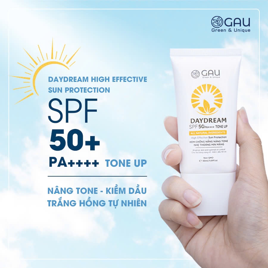 Kem chống nắng Nâng Tone Tự nhiên Trắng hồng Mịn Thoáng Dưỡng ẩm GAU SPF50+PA++++ 50ml