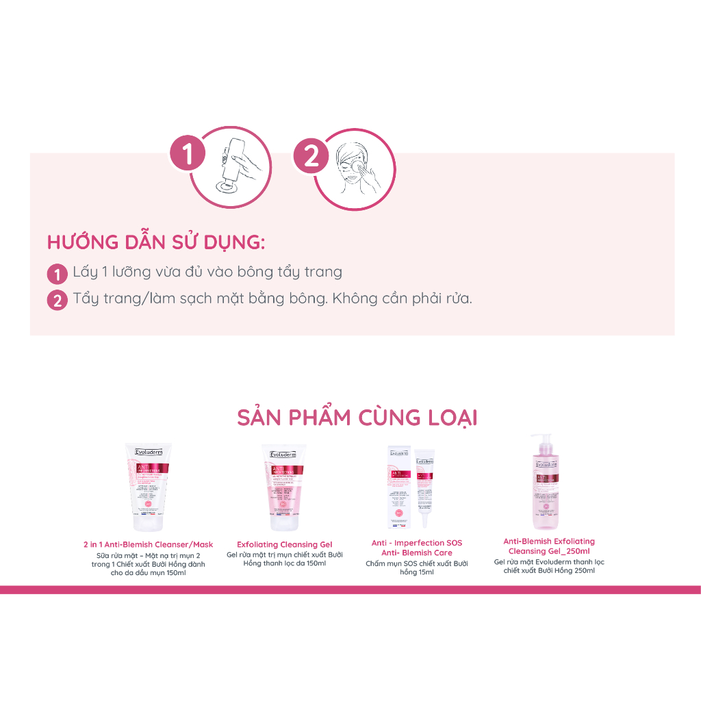 Nước Tẩy Trang Evoluderm Anti-Imperfections Chiết Xuất Bưởi Hồng, Công Thức Đặc Biệt Dành Da Dầu Mụn 250ml(20389)