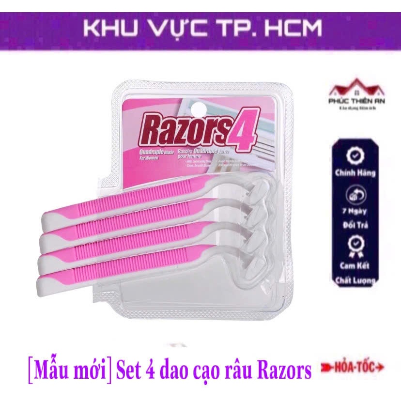 Set 4 dao cạo râu, cạo lông RAZORS, 3 lưỡi kép, cán nhựa 4in1 thông ...