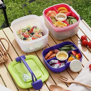 Hợp Cơm,Hộp Cơm Trưa Có Tay Cầm ,Hộp Có Ngăn Chứa Salad Kết Hợp Nhiều Ngăn Di Động Chất Liệu Nhựa Kín