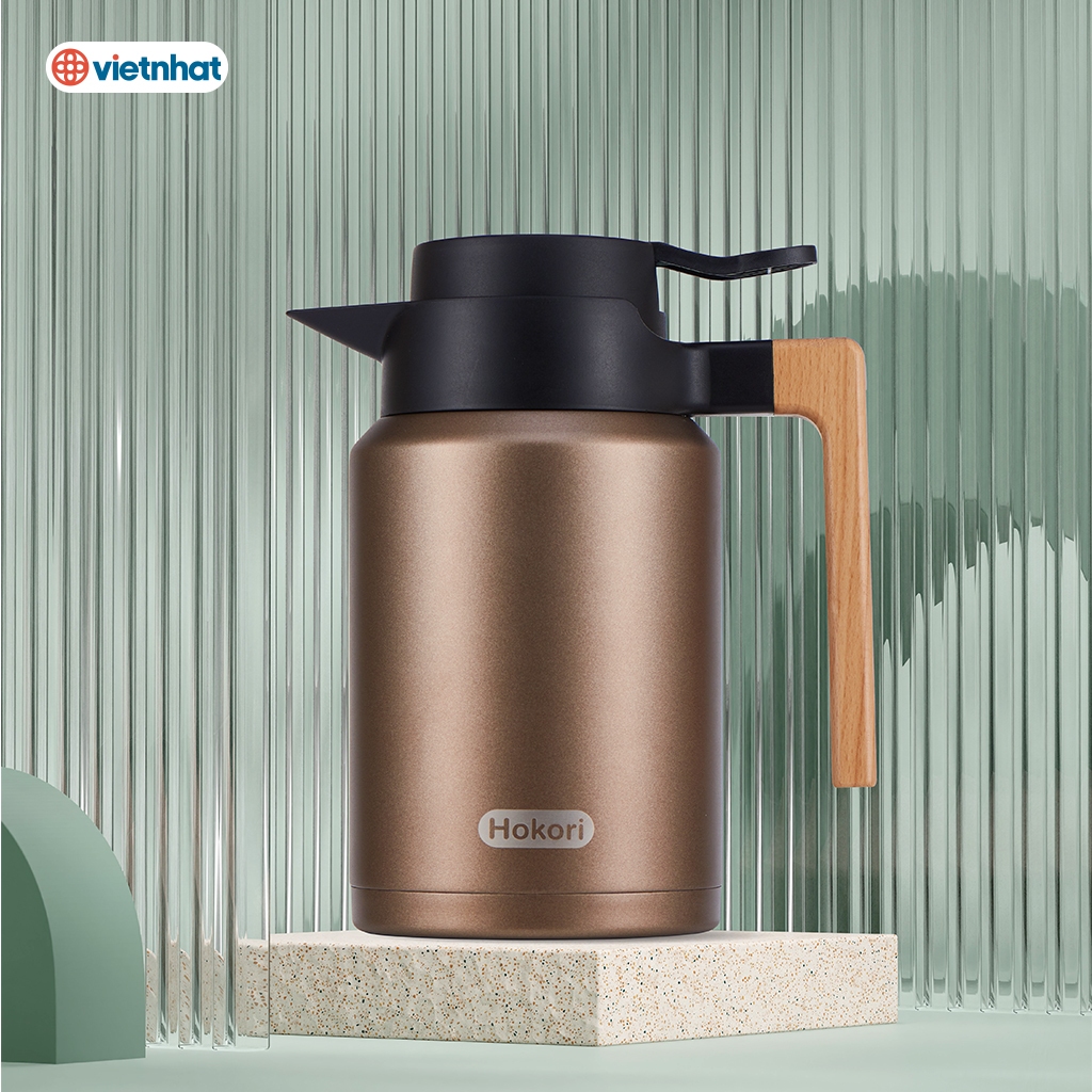 Bình Giữ Nhiệt Quai Gỗ 1500ml Chính Hãng Việt Nhật (mã 0115)